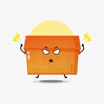 Cute box character is angry Stock Illustration