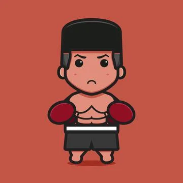 Cute boxer character with double punch pose cartoon vector icon illustration Stock Illustration