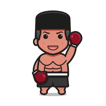 Cute boxer character with winner pose cartoon vector icon illustration Stock Illustration