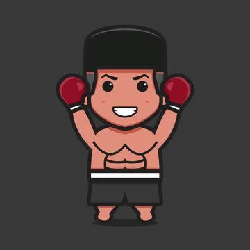 Cute boxer character with winner pose cartoon vector icon illustration Stock Illustration