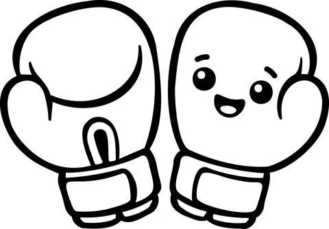 Cute boxing gloves pair coloring page icon Stock Illustration