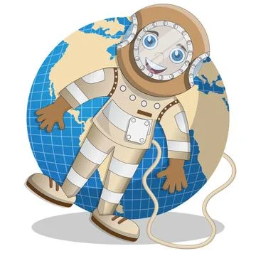 Cute boy on the background of the globe. Illustrazione stock