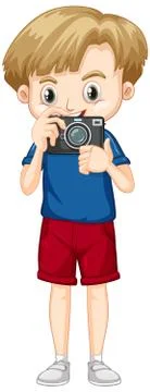 Cute boy with camera in his hands Stock Illustration