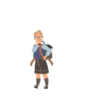 Cute Boy Character with Backpack Going to School Vector Illustration Stock Illustration