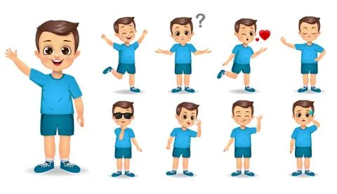 Cute boy character set vector Stock Illustration