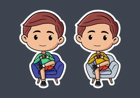 Cute boy character sitting on the sofa and drinking coffee design Stock Illustration