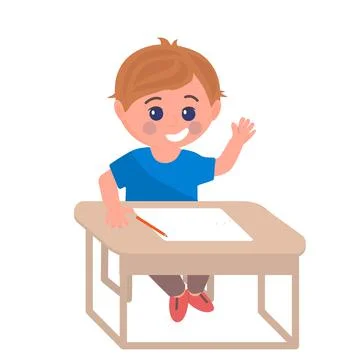 Cute boy character studing at the desk isolated vector illustration. Back to Stock Illustration