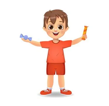 Cute boy child eat candy Stock Illustration