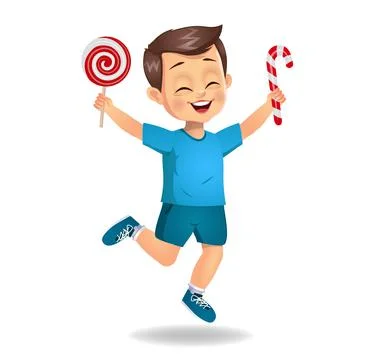 Cute boy child eat candy Stock Illustration