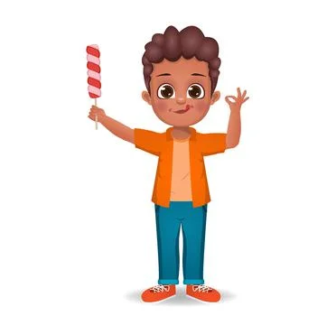 Cute boy child eat candy Stock Illustration