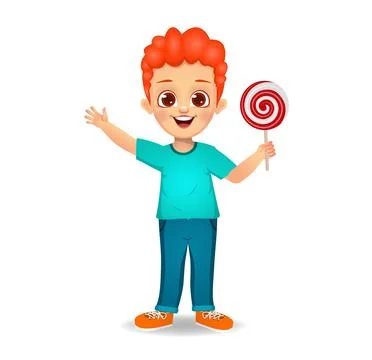 Cute boy child eat candy Stock Illustration