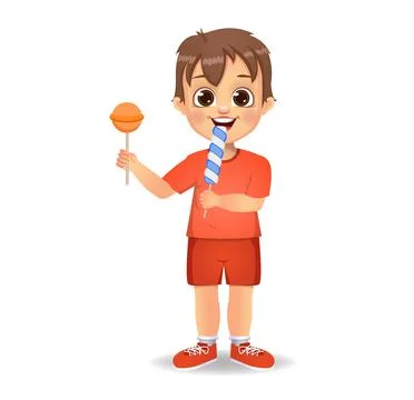 Cute boy child eat candy Stock Illustration