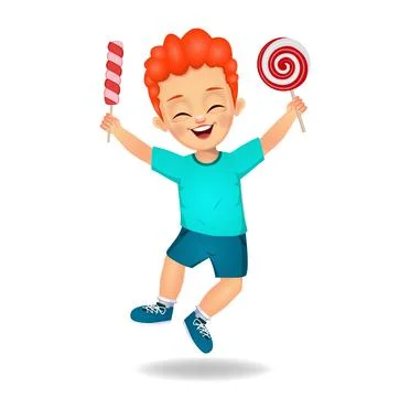Cute boy child eat candy Stock Illustration