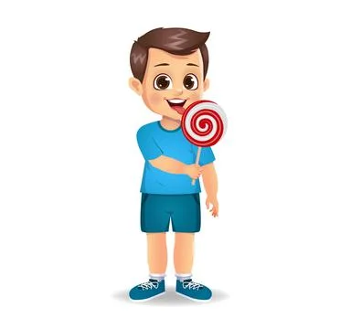 Cute boy child eat candy Stock Illustration