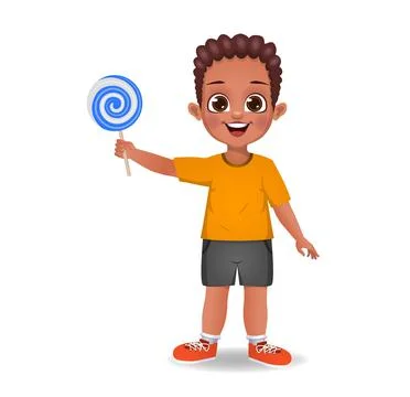 Cute boy child eat candy Stock Illustration