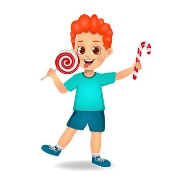 Cute boy child eat candy Stock Illustration