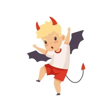 Cute Boy Devil, Naughty Kid, Bad Child Behavior Vector Illustration Stockillustratie