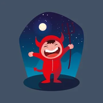 Cute boy disguised of devil Illustrazione stock