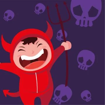 Cute boy disguised of devil Illustrazione stock