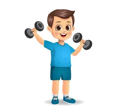 Cute boy doing exercise with dumbbells Stock Illustration