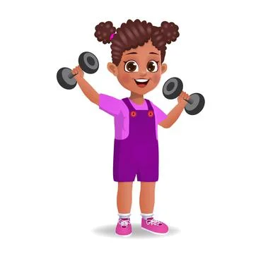 Cute boy doing exercise with dumbbells Stock Illustration