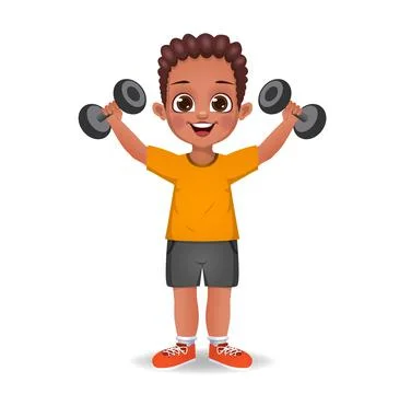 Cute boy doing exercise with dumbbells Stock Illustration