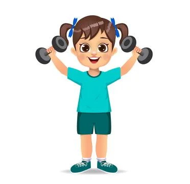 Cute boy doing exercise with dumbbells Stock Illustration