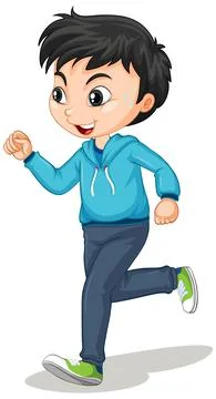 Cute boy doing running exercise cartoon character isolated Stock Illustration