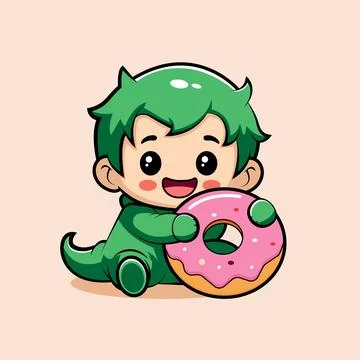 Cute boy with donute Illustrazione stock