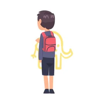 Cute Boy Drawing Pictures Scribbles on Wall, Kid Drawing with Colorful Crayons Stock Illustration