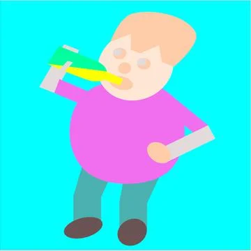 Cute boy drinking soda from a bottle, colorful character Stock Illustration