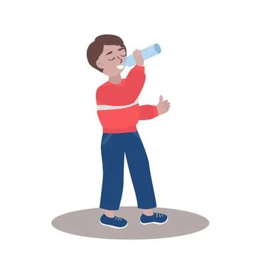 Cute boy enjoing drinking pure water vector illustration. Illustrazione stock