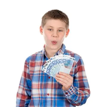 Cute boy with euro notes Stock Photos