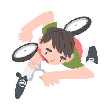 Cute Boy Falling Down from Bike, Traumatic Accident, Health Risk, Pain, Injury Stock Illustration