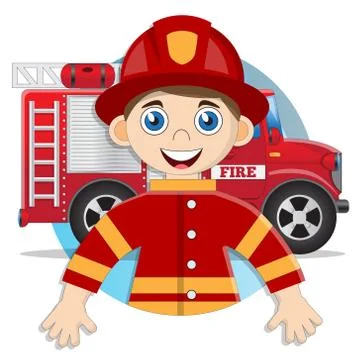 Cute boy firefighter. Stock Illustration