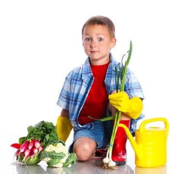 Cute boy gardener 写真素材