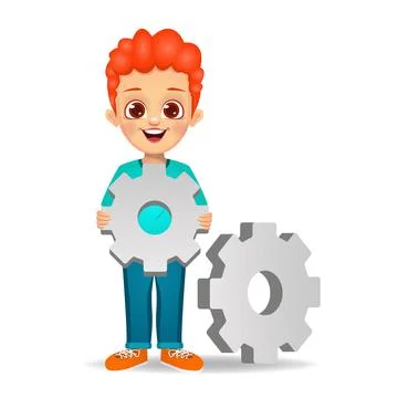 Cute boy with gear wheels vector Stock Illustration