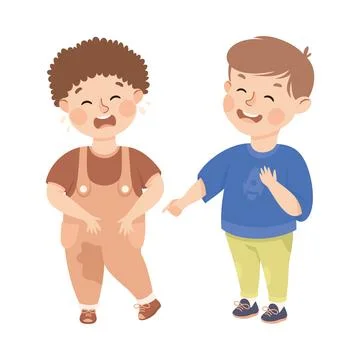 Cute boy getting bullied by classmate. Unhappy boy crying because boy bullying Illustrazione stock