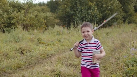 Cute boy going to fishing Stock Footage 78632909