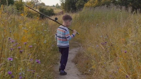 Cute boy going to fishing Stock Footage 78633973