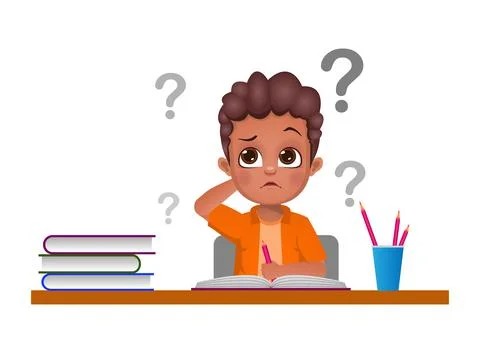 The cute boy got doubt while studying vector Stock Illustration