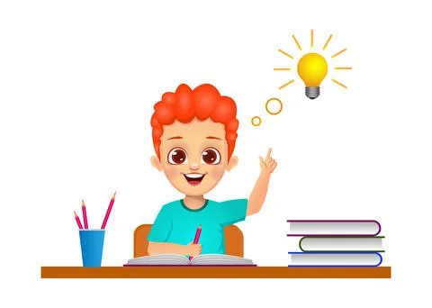 The cute boy got doubt while studying vector Stock Illustration