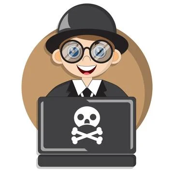 Cute boy hacker behind laptop. Stock-Illustration
