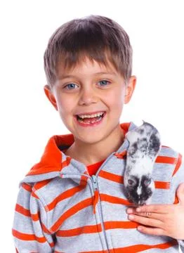 Cute boy with hamster Fotos Stock