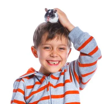 Cute boy with hamster 스톡 사진