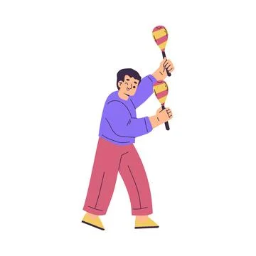 Cute Boy at Happy Birthday Party with Maraca Celebrating Holiday Vector Stock Illustration