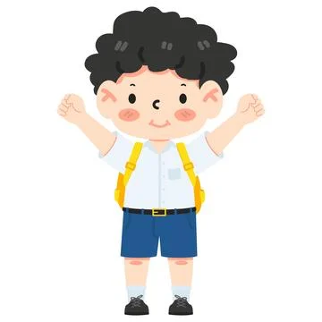 Cute boy happy student with school bag Stock Illustration