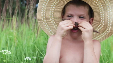 Cute boy in hat making face. Stock Footage 287282507