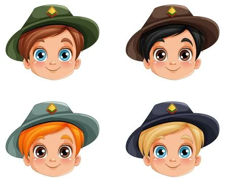 Cute boy hat wearing hat different hair colour Stock Illustration