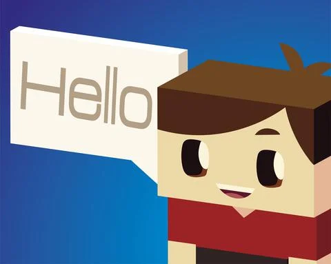 Cute boy hello speech bubble portrait, isometric design Stock Illustration